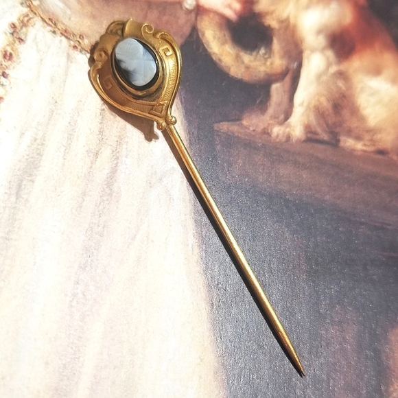 Victorian Antique Hard Stone Cameo Stick Pin - Picture 6 of 6